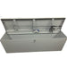 Interior of the American Feeder DB-8020 Aluminum Dock Box holding two fishing rods on the built-in rod holder rack