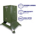 American Feeder S300 Outdoor Feeder feature graphic showing rounded corners, high velocity blower, and dual motor system