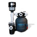 Aquadyne Ecosphere 10/20 Pond Filtration System with black spherical tank, top control head, motor housing and clear prefilter chamber