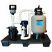 Aquadyne Plug & Play Filtration System AD2000 with tan filter tank, blue UV sterilizer, pump and PVC plumbing on pad