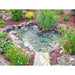 Finished Easy Pro ET811FB Pond Kit backyard pond with rock waterfall, clear water and surrounding garden plants