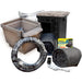 Skimmer box, AquaFalls filter with rock lip, EPDM liner, underlayment, flex pipe and pump from the Easy Pro ET811FB Mini Pond Kit on white