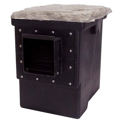 Black Easy Pro PSMFB Pro-Series™ mini skimmer box with faux-rock lid and square inlet opening on white background