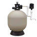 Tan EasyPro 10000 Pressurized Bead Filter with Back Flush Blower showing control head, gauge and white PVC plumbing