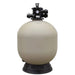 Full front view of the EasyPro 10000 PBF Bead Filter with tan tank, black base, six-position control head and pressure gauge