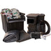 EasyPro EPK1015 10x15 Pond Kit component layout with skimmer, filter, liner, pump, tubing and glue on white