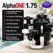 GCTek AlphaONE model 1.75 feature list graphic noting 2,500 gallon capacity, 90 lb fish load, 2 HP agitator and ALISS valve