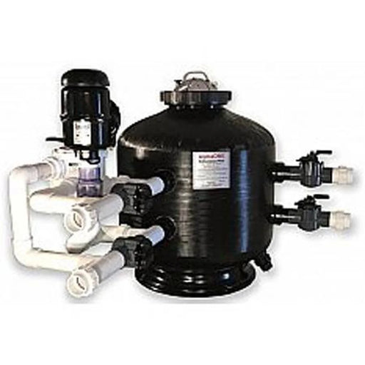 GCTek AlphaONE X2 Koi Filter LH model with top-mounted motor, white PVC loop and two side valves on the black tank