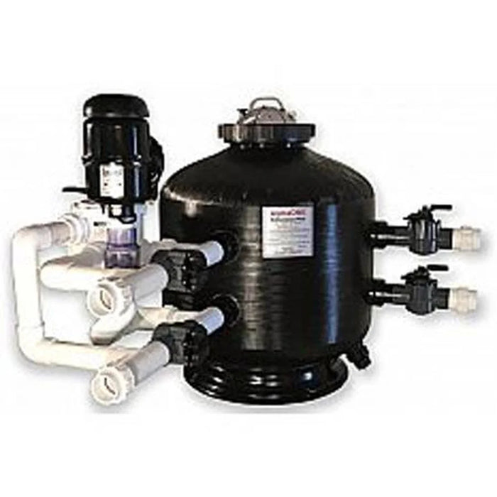 GCTek AlphaONE X2 Koi Filter LH model with top-mounted motor, white PVC loop and two side valves on the black tank