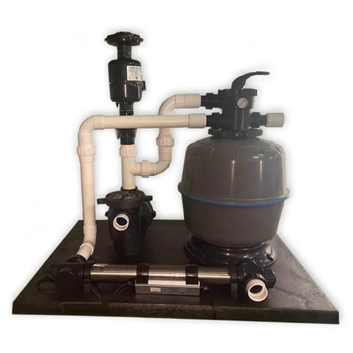 Largest GCTek PondKeeper Pond Filter setup with 2.5 tank, 3/4 HP pump, agitator and UV unit on an all-weather pad