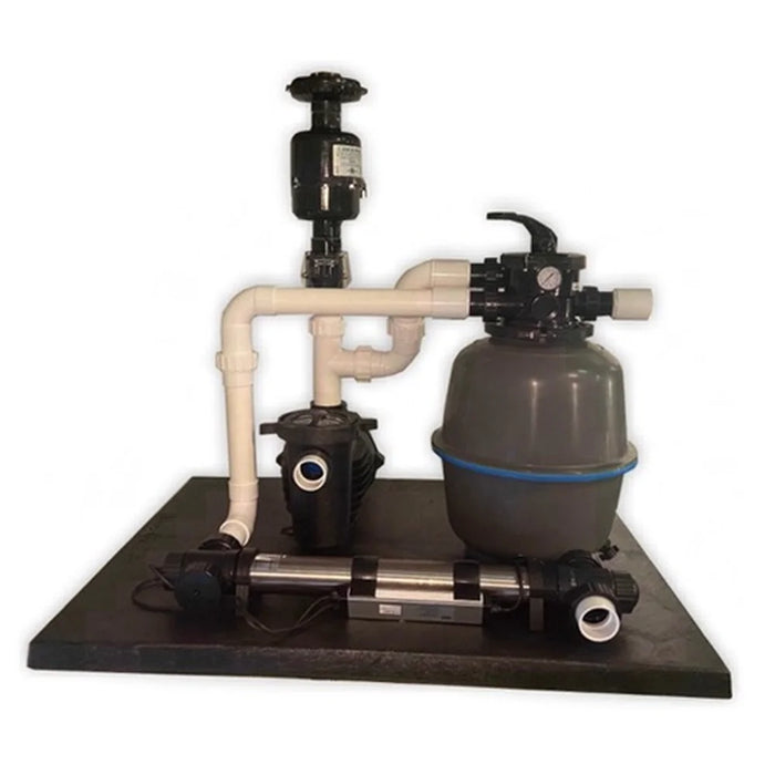 GCTek PondKeeper Pond Filter with 1.25 tank, Artesian2 pump, media agitator and UV unit mounted on an all-weather pad