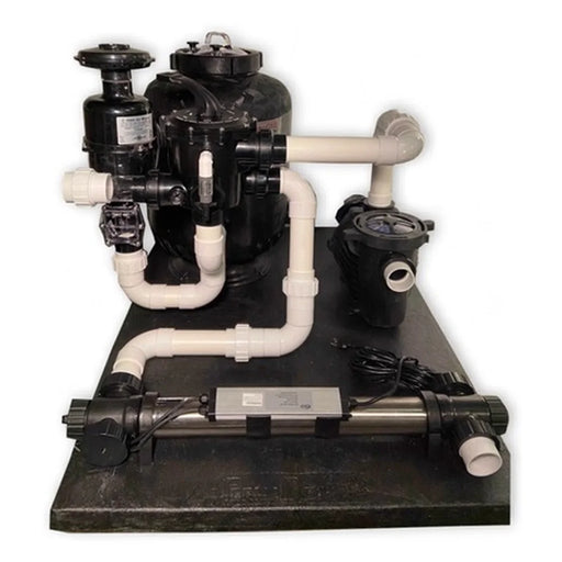 This GCTek WattMizer KoiKeeper Pond Filter shows a black AlphaOne tank, UV clarifier and Artesian2 pump on a pad.