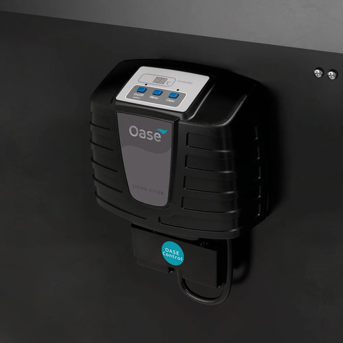 Controller with digital thermometer and Clean button mounted on the Oase ProfiClear Premium XL-Pump Fed Pond Filter