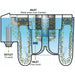 Water flow schematic of the Evolution Aqua Nexus 320+ EAZY Pond Filter tracing inlet through media beds to the pond outlet