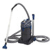 Complete OASE PondoVac 4 pond cleaner on white background with canister, coiled hose, transparent pipe and nozzle attachments