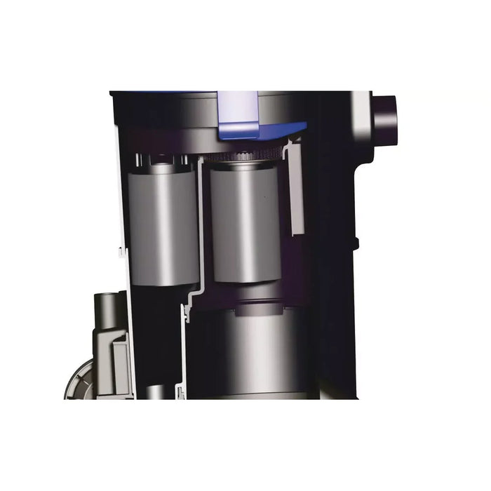 Cutaway view of the oase PondoVac 4 showing the two-cylinder dual-chamber system inside the motor housing for non-stop suction