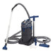Angled studio view of the OASE PondoVac 4 pond and pool vacuum with canister, hoses, pipes, debris bag and all nozzles