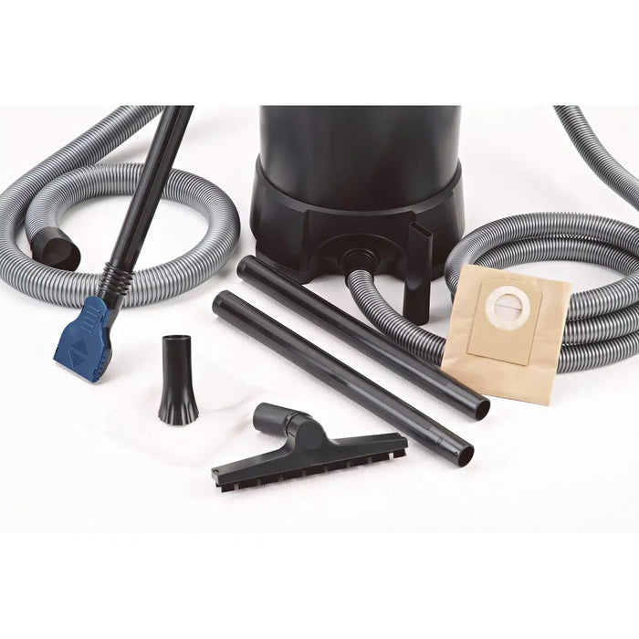 Complete accessory set for the Oase PondoVac Classic laid out with hoses, suction pipes, nozzles and filter bag on white