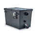 Closed black housing of the Oase ProfiClear Premium Compact L Rotating Screen Filter with control unit, outlets and red drain valve