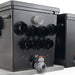 Rear of the Oase ProfiClear Premium XL Gravity showing seven inlet ports and slide valve drain
