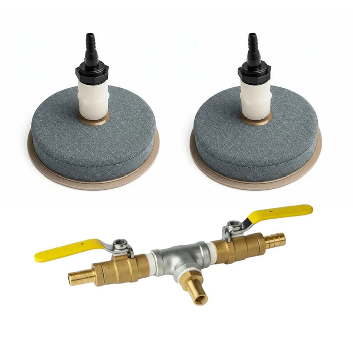 Two air stone diffusers and brass valve add-on for the Outdoor Water Solutions Steel Windmill Aerator 3 Leg