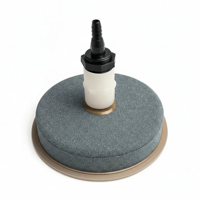 Close-up air stone disc diffuser with sinking base for the Outdoor Water Solutions 3 Leg Steel Windmill Pond Aerator