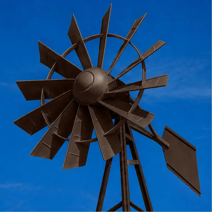Bronze powder coated windmill fan head option for the Outdoor Water Solutions 4-Leg Steel Windmill Aerator