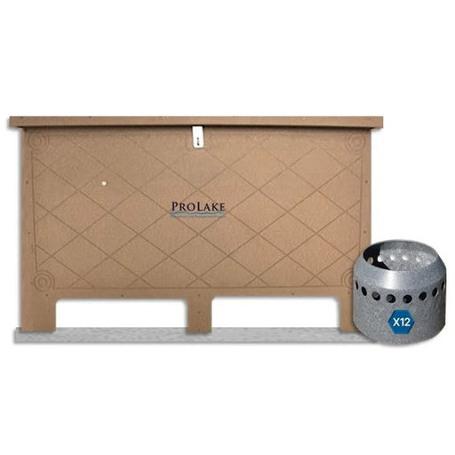 Tan ProLake 3.12 Aeration System cabinet front view with inset showing twelve X12 Duraplate diffusers