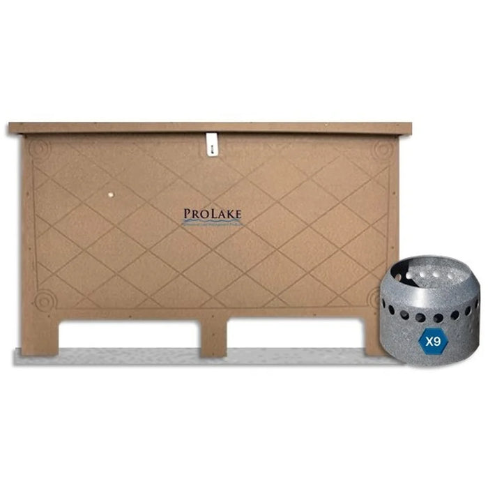 Front view of the ProLake 3.9 Electric Aeration System tan cabinet shown with nine Duraplate diffusers indicated