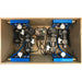 Interior of the ProLake4 4.16 Aeration System cabinet with four compressors, cooling fans, gauges and blue manifolds