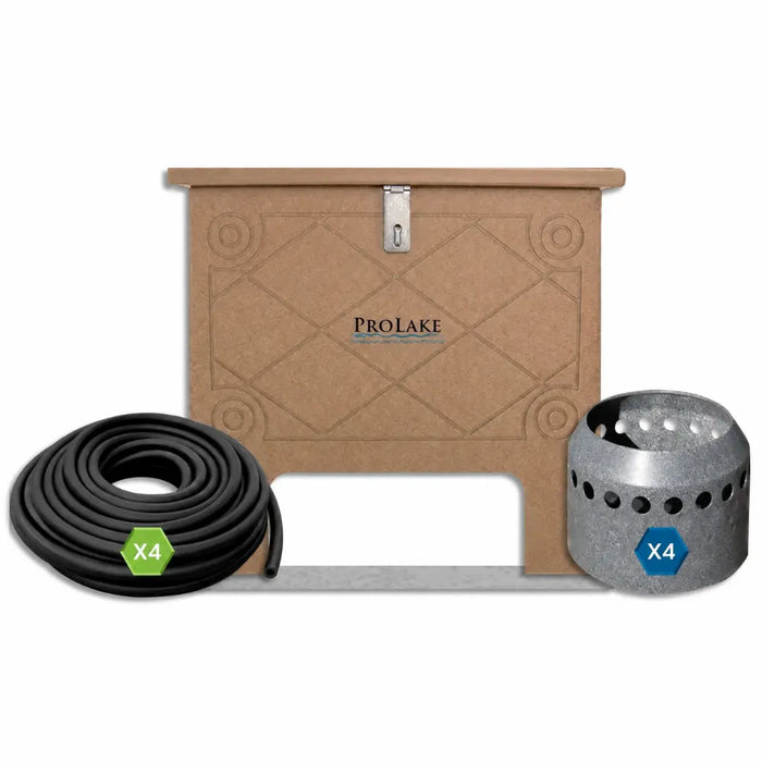 ProLake Electric Pond Aerator kit with tan cabinet, four weighted airline coils and four Duraplate diffusers