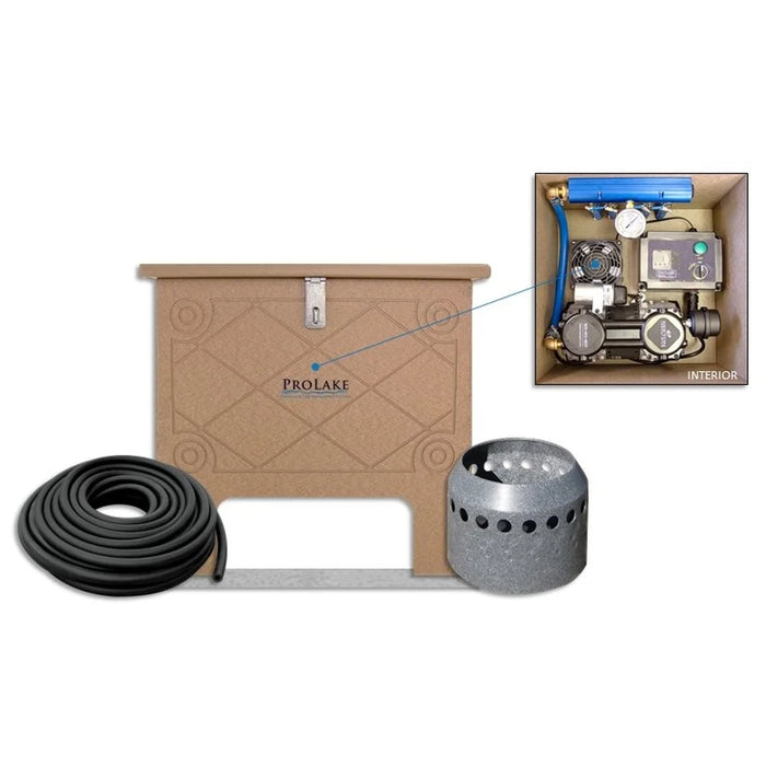 ProLake ProLake¹ 1.1 Aeration System cabinet with interior view, coiled airline and diffuser