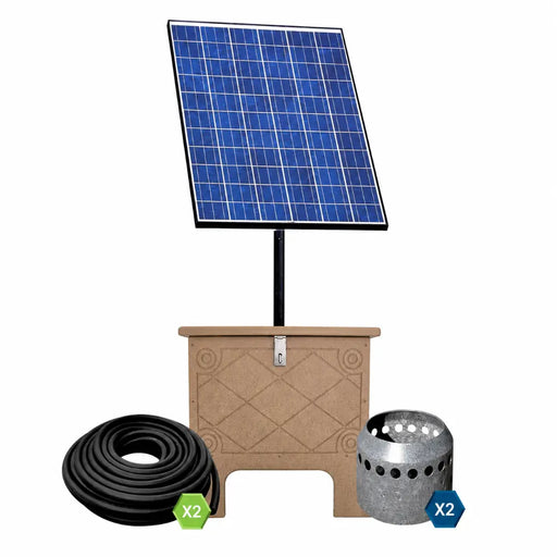 Complete ProLake Solaer 1.2 Pond Aerator kit with solar panel, cabinet, two airline rolls and two Duraplate diffusers