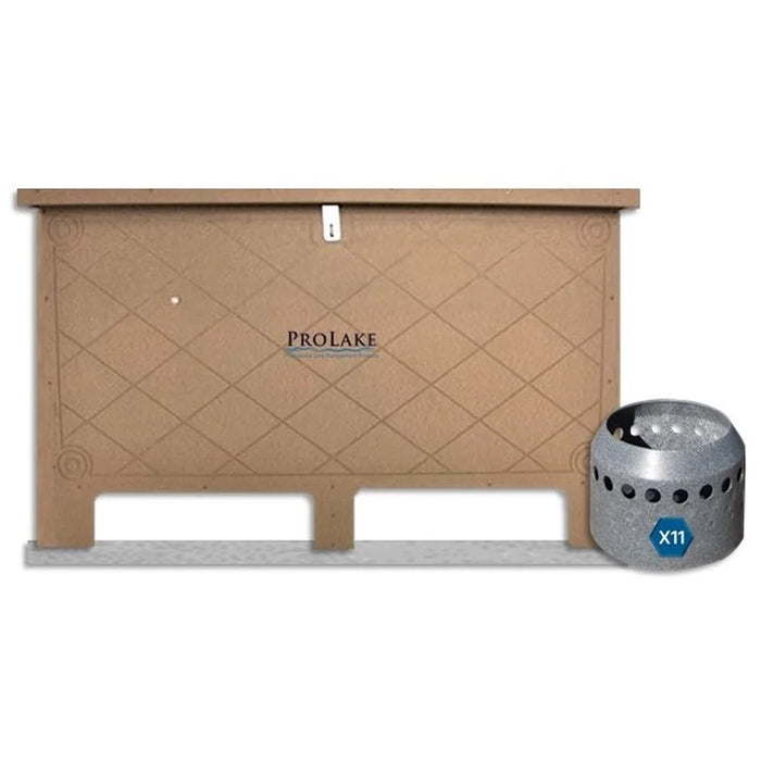 ProLake 3.11 Aeration System tan cabinet shown next to a Duraplate diffuser badged X11 for eleven included diffusers