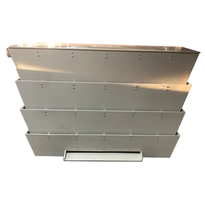 Front view of the four stacked tiers and base waterfall trough on the Sea Side Aquatics 60" Bakki Shower Waterfall filter