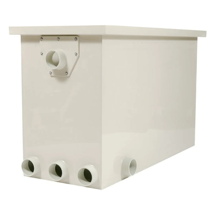 Angled view of the Sea Side Aquatics CL35 Wifi Pond Filter housing with top inlet and four lower 110 mm outlet ports