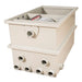 Angled front view of the Sea Side Aquatics CL65 Wifi Drum Filter two-chamber housing with multiple 110 mm pipe outlets