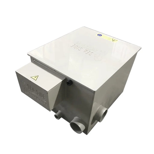Complete Sea Side Aquatics Eco 22 Wifi Drum Filter unit on a white background showing low profile housing and front 110 mm connection ports