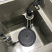 Close-up of the stainless steel cleaning pump inside the Sea Side Aquatics Entry C25 LOW Drum Filter bio chamber