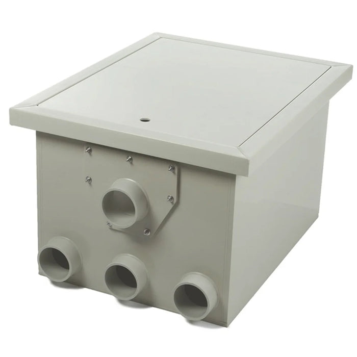 Sea Side Aquatics PP-35 WIFI Pond Filter closed housing with lid on showing grey PP casing and 110 mm pipe connections