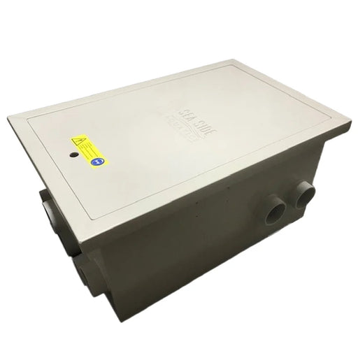Front angle of the Sea Side Aquatics PP-40 WIFI RDF Filter housing with embossed lid and two 110 mm outlet ports