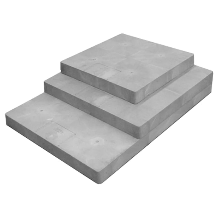 Three graduated grey Level-Aer equipment pads offered as a mounting base for the Solaer® Lake Aeration System